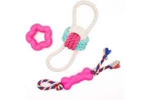 KÁNIDA Juguetes para perros pequeños,3Juguetes para Cachorros Mordedores,Juguete para perros,Juguetes interactivos Mascotas,Hueso para Perro,Estrella,Pelota para Masticar,Higiene Dientes,Ecologico (Rosa)