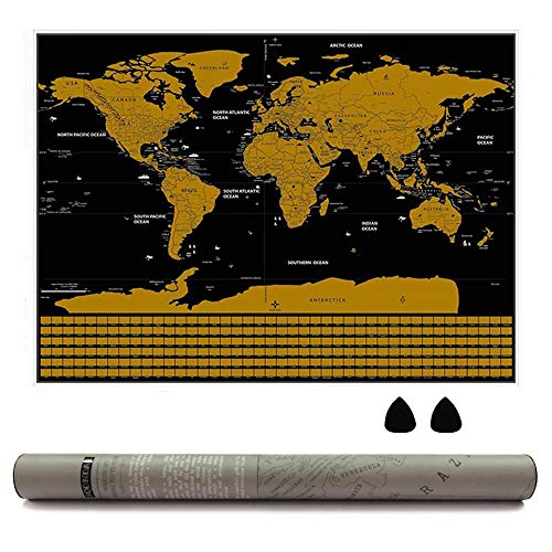 Soondar Scratch Off Map of The World Map Poster, Most Detailed World Travel Map XL Large Size 33x23 with Outlined Canadian and US States