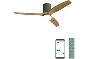 CREATE / WINDCALM M/Ventilatore da soffitto con luce verde salvia pale legno chiaro WiFi / 40W, ABS, Ø132 cm, 3 temperature di luce, estate-inverno