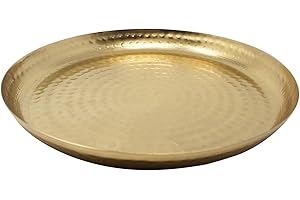 ‎LALE LIVING LaLe Living Dekotablett Amana rund in Gold, Ø30 cm orientalischer Stil aus Eisen gehämmert zur Verwendung als Serviertablett oder Dekotablett für Kerzen, Vasen oder Adventskranz