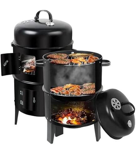 WLDOCA Vertikaler Holzkohle-Grill – 40 Cm Durchmesser, Edelstahl, Rauchfrei, Perfekt Für Outdoor-Partys