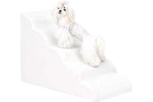 Uross Dog Stairs for Small Dogs, 5 Steps Dog Stairs Ramps for Bed Couch, High Density Foam Pet Steps, Washable Pet Stairs for Dogs and Cats (5 Steps Beige)