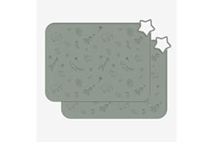 Minifolk Silicone Kids Star Table Mat | Educational Design | Baby Toddler Placemat | Non Slip Mat | Mess free | Dishwasher Safe Heat Safe (2, 2 Thyme Mats)