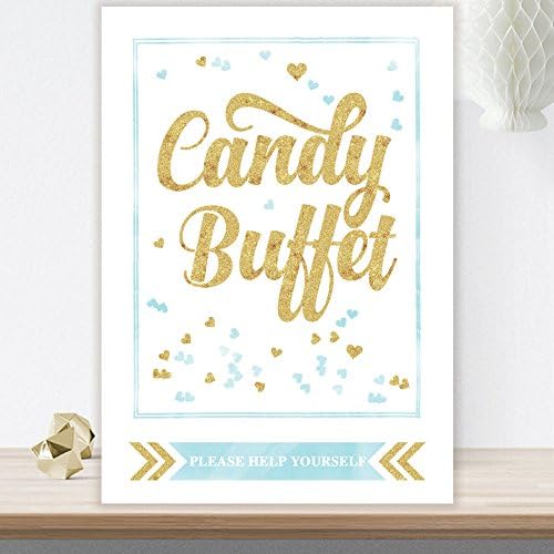 Glitzy Glam Candy Buffet Table Sign Available In A Range Of Colours With Glitter Effect (GL1) (Blue)