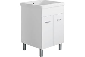 Jo-Bagno.it Athena - Mueble lavabo de cerámica de 60 x 60 x 88 cm de altura, diseño blanco, incluye desagüe de acero y sifón, piloto de 33 cm de profundidad con escurridor (sin agujero para grifo)