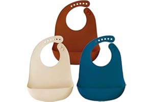 Airfish Lot de 3 Bébé Bavoir Silicone imperméables, Bavoir pour les Repas Silicone Souple Bavoir Ajustable Enfant Waterproof Bavoir Repas Sans BPA