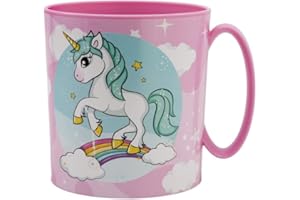 ILS I LOVE SHOPPING Tazza Bicchiere in plastica 350ml per Microonde con manico Bambini colazione BPA-free (Unicorno Bambina)