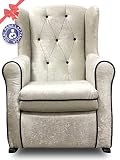 Limpieza en seco. SuenosZzz- Sillón balancín orejero butaca de Lactancia. Tejido Pandora Color Blanco con Capitoné a la Inglesa.