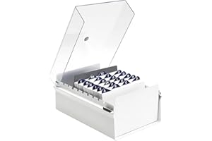 Acrimet Portacarte Organizzatore 4'' x 6’', Base in Metallo Resistente (Indice AZ e un Divisore di Plastica Include) (Base Bianco con Coperchio Trasparente in Plastica)
