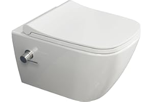 Aqua Bagno | Taharet WC de douche avec robinet, WC mural avec abattant Softclose, WC suspendu avec fonction bidet | 51 cm de long blanc