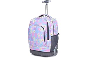 BOZONLI Trolley plecak na kółkach, torba na laptopa, wodoszczelna torba na laptopa, dla dziewczynki, chłopca, plecak z kółkami, tornister dla nastolatków, Niebieskie kwiaty, 32cm × 21cm × 46cm
