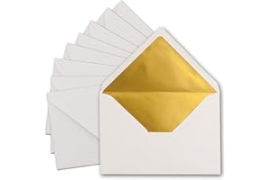 NEUSER PAPIER FarbenFroh by GUSTAV NEUSER Lot de 50 enveloppes postales, format C5 : 15,7 x 22,5 cm, blanches avec doublure en soie dorée, à fermeture humide, vierges, sans fenêtre