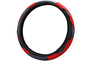 PORFEET Steering Wheel Cover, 38cm Universal Anti-Slip Faux Leather Car Auto Steering Wheel Protective Cover Black Red One Size