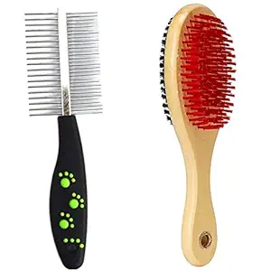 W9 Combo of 2-Rake Brush and Double Bristles Brush (Small) for Dog