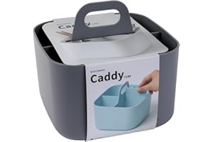 BLUE GINKGO Stackable Organizer Caddy – Korean-Made Portable Tote for Bathroom, Office, Crafts, or School Supplies (Square, Grey)