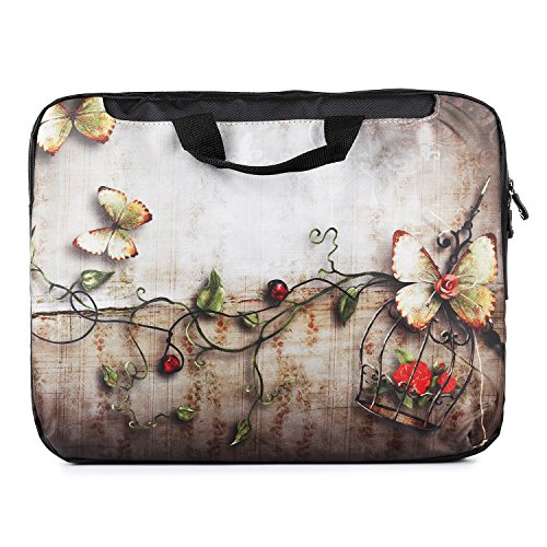 TaylorHe 15 / 15,6 Zoll Notebooktasche, Schultertasche für Notebook mit Muster , Laptoptasche mit Griff und Seitentaschen Laptop Bag Schmetterlinge, Blumen, Vintage - 2