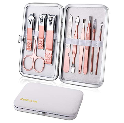 Kit Manucre Pedicure Mini, trousse de coupe-ongles de voyage, outils de soins de pédicure, trousse de toilettage en acier inoxydable 10pcs (Blanc)