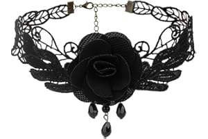 JUSTUSNX Collana in pizzo con ciondolo a forma di fiore di rosa retrò, collana gotica con ciondolo a forma di fiore, gioiello per Halloween, accessori per donne e ragazze