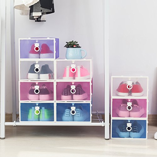 Smilun Schuhboxen Stapelbar Aufbewahrungsboxen Schuhablagen faltbar Halter Schuhregal Bärchen Gemischte 4-Stück-Set - 2