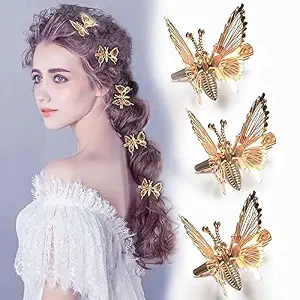 FDSHIP 5 Pcs Butterfly Hair Clips Glitter ,Hair Claw Clips shaking Butterfly Hair Clips (Gold)