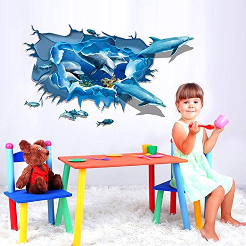 Saingace Entfernbarer Delphin 3D Meer-Ozean-Aufkleber-Wand-Abziehbild-Wand-DIY Dekor-Kind-Raum Art Wandaufkleber Wandtattoo Wandsticker - 3