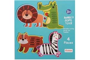 Genérico Juguete de Enhebrado de Animales de Madera con Cordones de Colores - Set de 4 Piezas, Actividades Creativas y de Costura para Niños, Desarrollo de Habilidades y Motricidad Fina