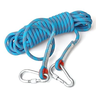 EunicomDirect Corde d’escalade Eunicom de 10 m de long et 10,5 mm de diamètre, 2 mousquetons inclus - Accessoire robuste et de sécurité pour extérieur, randonnée, escalade, parachute, sauvetage incendie, bleu