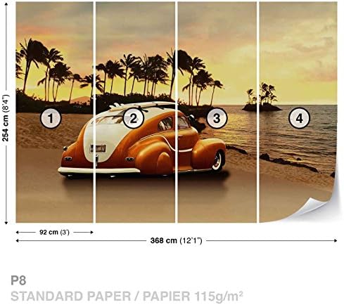 FORWALL Photomural Wallpaper Mural Dekoshop VW Beetle Beach Sunset AD057P8 (368cm x 254cm) Wall Design Decor Photo