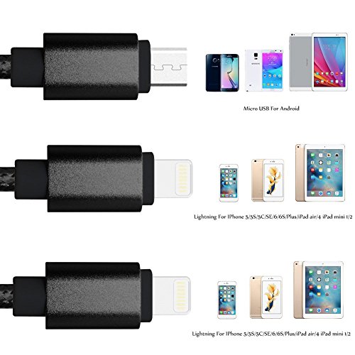 Fone-Case (Black) 3 in 1 Ladekabel Nylon geflochten Mehrere USB – Lead 1 Meter Länge mit Blitz Kabel / reversible Typ C / Micro USB – Anschluss für Sony Xperia XA (2017) - 2