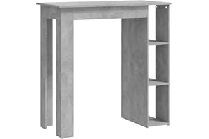 vidaXL Mesa Alta con Estante Bar Bistró Mostrador Centro Desayuno Cocina Comedor Salón Muebles Mobiliario Contrachapada Gris Hormigón 102x50x103,5 cm