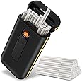 BEBO CREATIONS Slim Cigarette Case With Lighter,Cigarettes Box Portable 18 Pcs Only For Slim Long Cigarettes,Windproof,Inbuilt Electric Lighters,Lighter For Smoking(Cigarettes Not Included),Black