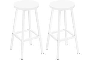 Klihome stołki barowe z metalowym stelażem, okrągłe, krzesła kuchenne z podnóżkiem, obciążenie 150 kg, do baru, wyspy kuchennej, jadalni, kolor biały