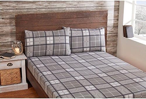 New Graceful Check Style 100% Brushed Cotton Sheet Set Room Decoration - Double (Grey)