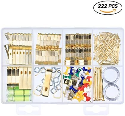 222 Pcs Photo Picture Frame Hooks Medium Picture Hangers Hanging Assortment Kit for Wall Mounting （Contains the Spirit Level） 10lbs 20lbs 30lbs 50lbs 100lbs