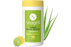 Snugell Citrus-Scented Travel CPAP Mask Wipes – 70 Count Canister – 100% Soft Cotton – Skin-Safe with Aloe Vera – Lint & Alcohol Free – Perfect for Cleaning and Sanitizing CPAP Masks and Devices