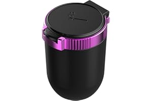 INTEDESIGN Car Ashtray Self Extinguishing Ash Tray,Car Ashtray with Flip Lid LED Light for Vehicle or Outdoor Camping,Automatic LED light at night,Sealed,Flame Retardant,Detachable,Large Capacity (Purple)