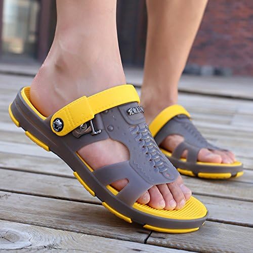 fankou The half-dragged men's sandals summer breathable Baotou hole hole shoes beach shoes beach shoes, playing in the water travel slippers,45,d- Gray