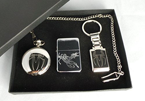 Preisvergleich Produktbild Spiderman, GPO Gruppe exklusives Geschenkset versilbert, The Amazing Spiderman, Maurer, London, halb, Savonett, Marvel Spider Man, poliertes Metall, Feuerzeug und Schlüsselring, versilbert, Motiv Spiderman, In Geschenkbox