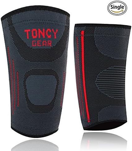 Knee Support Sleeve- Compression Knee Sleeve For Running, Crossfit, Basketball etc. Best Knee Brace For Knee Pain, Arthritis, ACL &amp; Tendonitis Improved Circulation &amp; Injury Recovery Single Wrap (Medium, Black-Red)