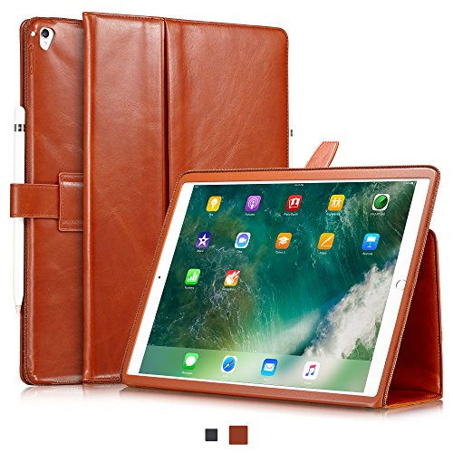 KAVAJ iPad Pro 12.9" Hülle Echtleder Case "London" für Apple iPad Pro 12,9 Zoll (2017) Cognac-Braun aus echtem Leder mit Stand und Auto Schlaf/Aufwachenen Funktion. Dünnes Smart Cover Schutzhülle Tasche