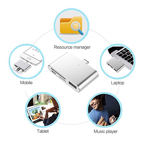 MICGOGO USB 3,1 Typ C Kartenleser OTG HUB Adapter mit Mikro USB-Ladeanschluss für SD / TF Memory-Karte USB Flash Disk für MacBook & Typ C Geräte (Aluminium silber) - 6