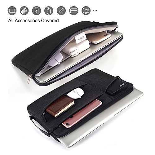 WIWU 15 Zoll Laptop Sleeve für MacBook Air / Pro Retina Ultrabooks Hülle Tasche Multifunktionale Aktentasche mit Vordertaschen Klassik Nylon Schutzhülle (Schwarz 15 Zoll) - 5