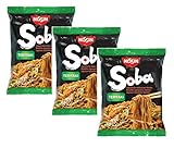 fideo japones crucigrama Noodles di grano Saraceno. Fideos de Nissin Soba Fideos de alforfón japonés fino fritos con sabor Teriyaki - 3 x 110 gramos