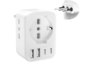 Clomnpe Schuko włoski adapter wtyczki podróżnej z 2 gniazdami IT+1 wtyczką Schuko + 4 portami USB, włoski adapter Schuko, wtyczka włoska typu L do Włoch, Chile