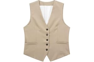 Himllauen Donna Vintage Bottoni Gilet Casual Collo a V Colore Solido Blazer Gilet Trendy Senza Maniche Giacca