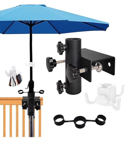 Sonnenschirmhalter Für Balkongeländer - Einstellbar 23-38mm, Mit Haken