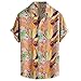 Produktbild BHYDRY Herren Baumwolle Leinen Gedruckt Umlegekragen Kurzarm Lose Freizeithemd TopLarge,Orange
