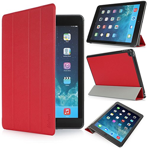 iHarbort® iPad Air 2 Hülle - Premium PU Leder Tasche Hülle Etui Schutzhülle Ständer Smart Cover für iPad Air 2, mit Schlaf / Wach-up-Funktion (iPad Air 2, Rot)
