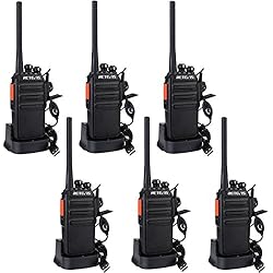 Retevis RT24 Plus sans Licence Talkie Walkie Professionnel Rechargeable Radio PMR446 Radio Bidirectionnelle Scan Surveillance 16 Canaux CTCSS/DCS avec Écouteurs (6pcs,Noir)