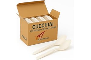 VIDOELETTRONICA cucchiai biodegradabili e compostabili Bianche Posate in Fibra di Zucchero 5 Confezioni da 20 Pezzi stoviglie bio Eco Friendly (100 pezzi cucchiai riutilizzabili)